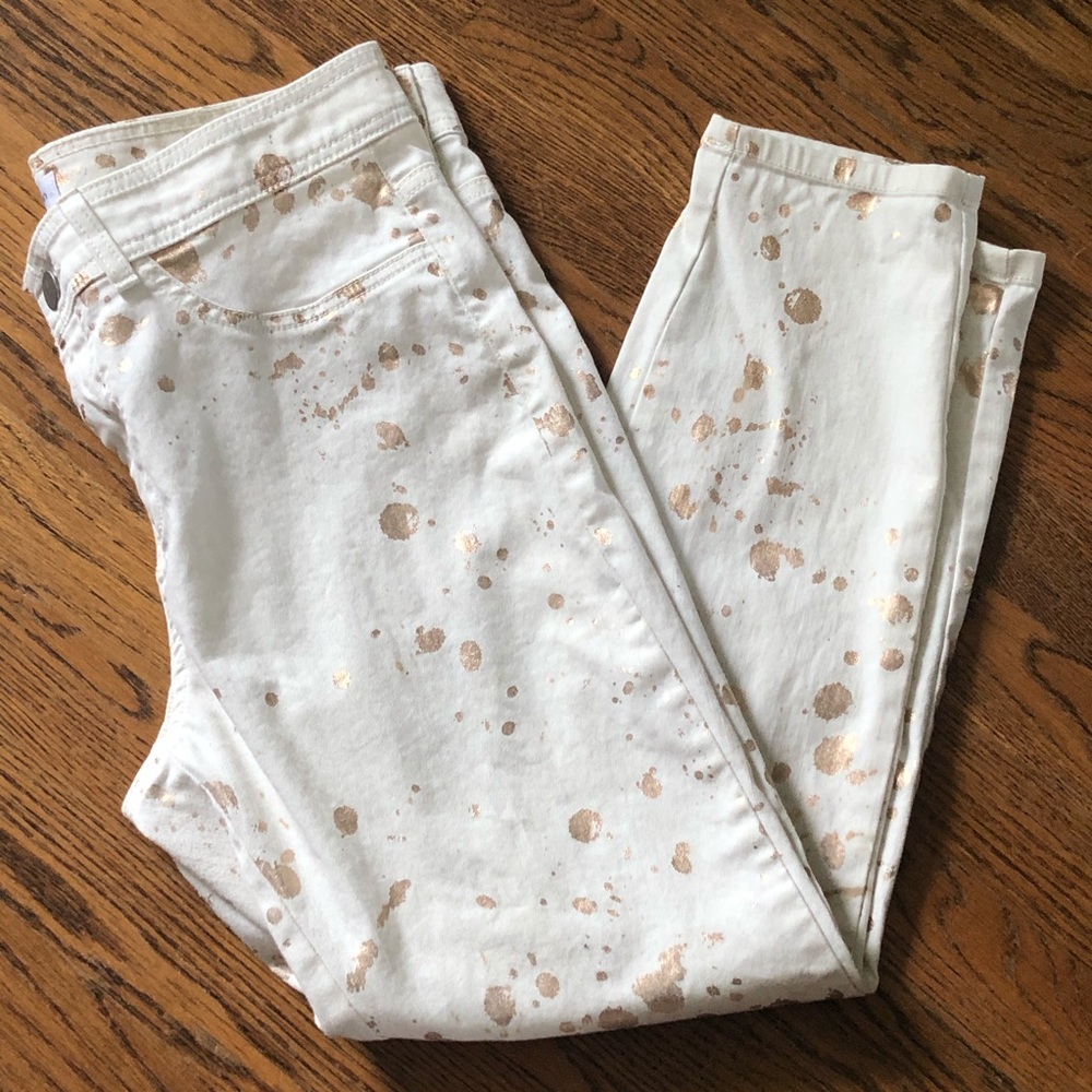 Calvin Klein White Rose Gold Paint Splatter Jeans